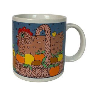 Vintage Taylor & Ng Ceramic Coffee Mug Cup Chicken In A Basket Design 10 Oz 1981